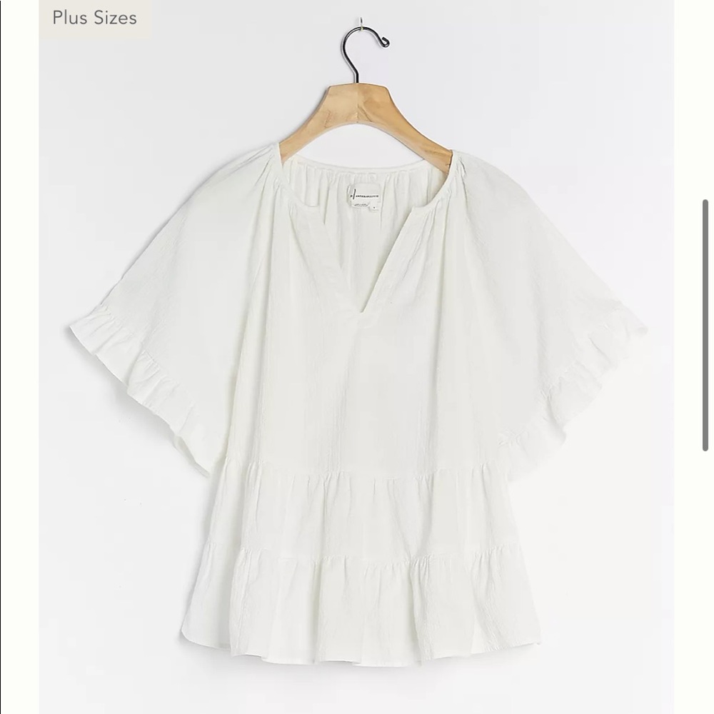 Anthropologie Short Sleeve Flowy Ruffle Swing Blouse